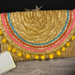 Straw Clutch with Pink and Yellow Accents